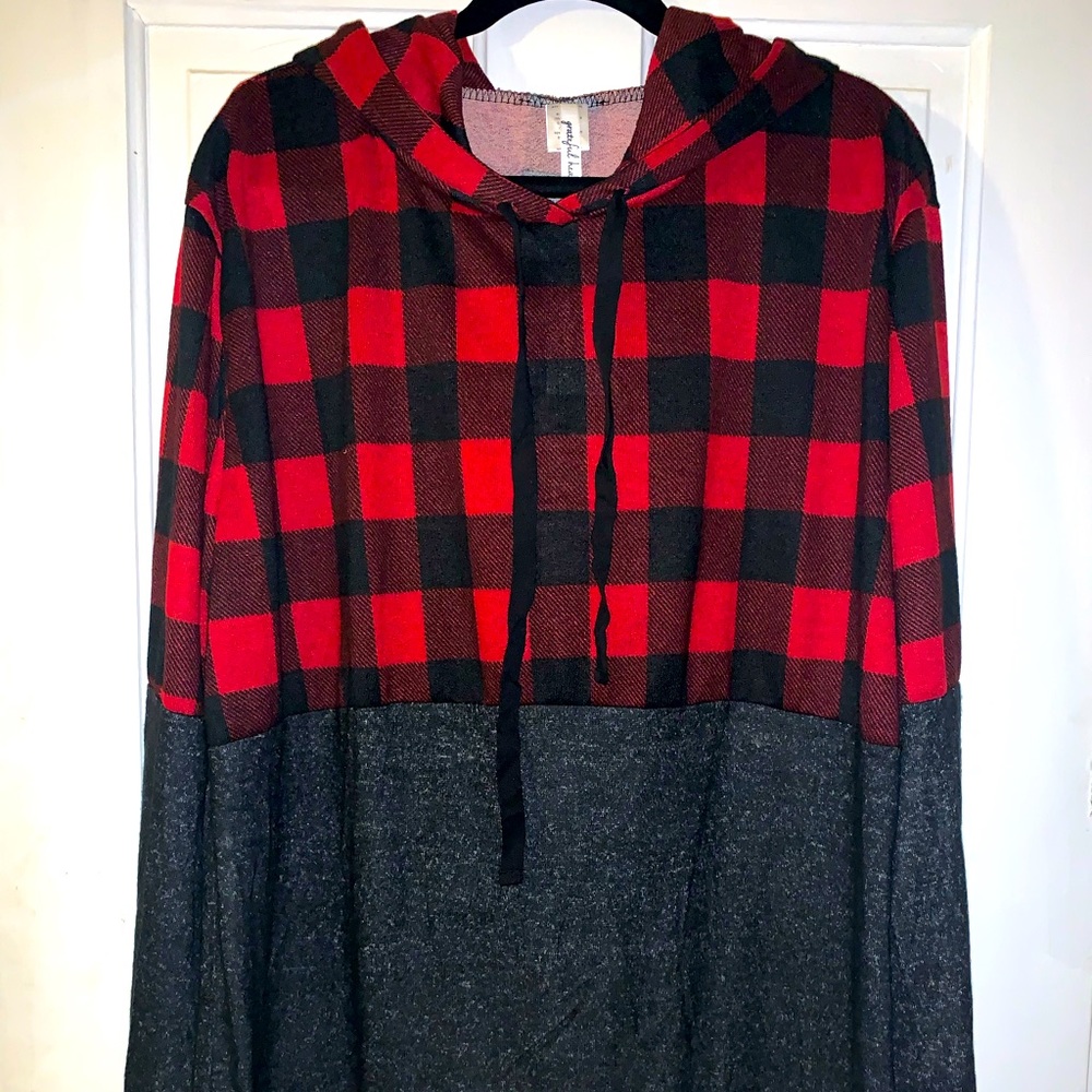 Buffalo Plaid Hooded Pullover Sweatshirt from the Grateful Hearts Boutique-2X